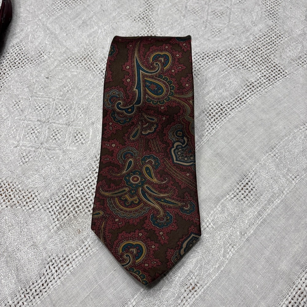 Vintage Bill Blass 100%‎ Silk Tie Teal Purple Gold Floral Paisley Medallion